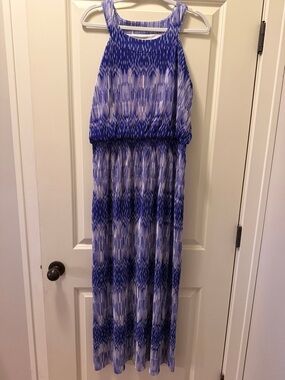 Chico purple/ blue and white print Maxi Dress sz 2 large lk new condition